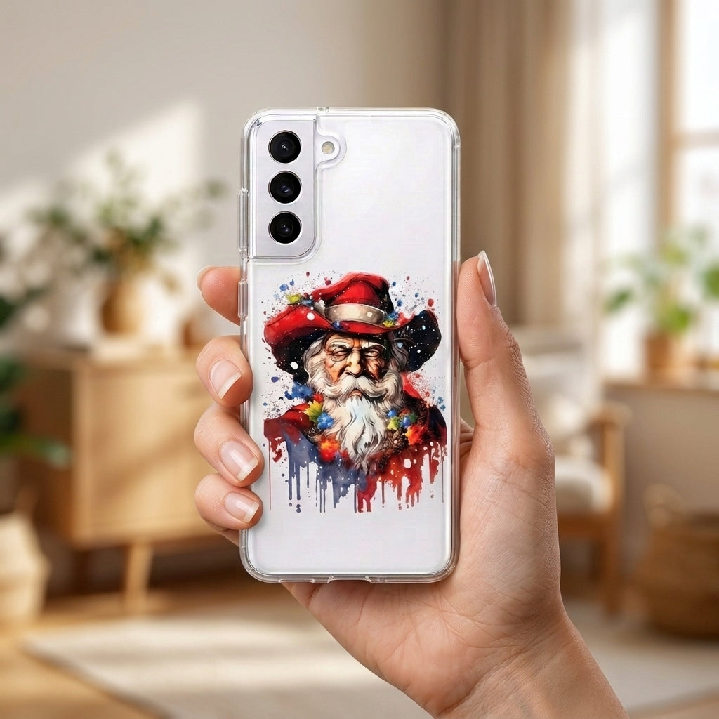 Cowboy Santa Hat Watercolor Christmas Clear Case for Samsung Galaxy | Festive Phone Cover