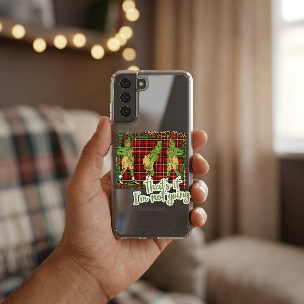 That's It I'm Not Going Grinch Plaid Clear Case for Samsung Galaxy | Funny Christmas Cover