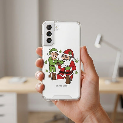 Santa and Elf Weed Christmas Clear Case for Samsung Galaxy | Funny Holiday Cover