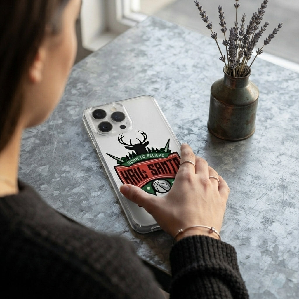 Hail Santa Basketball Bucks Graphic Clear Case for iPhone | Festive Sports Holiday Cover