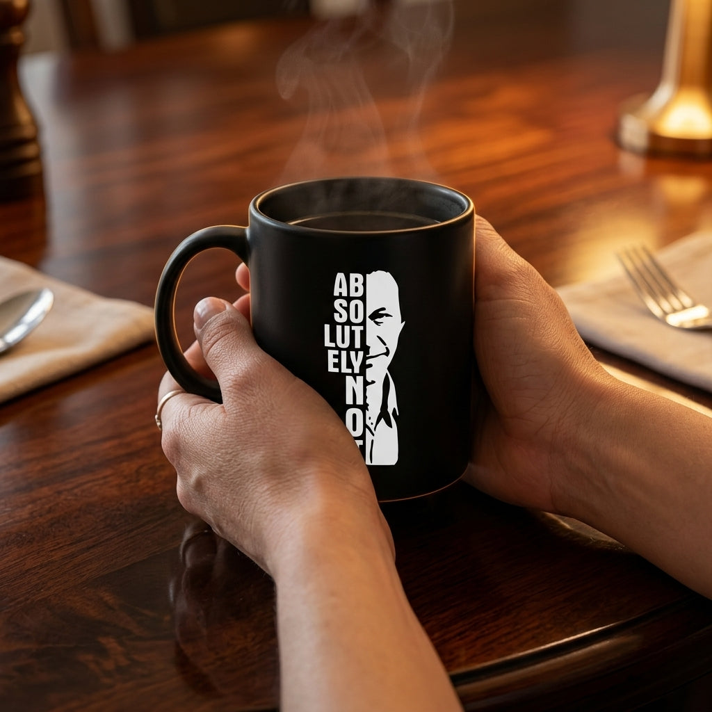 Imran Khan Absolutely Not Vertical Typography Black Ceramic Mug - Bold Face Silhouette Political Statement Coffee Cup (11oz)