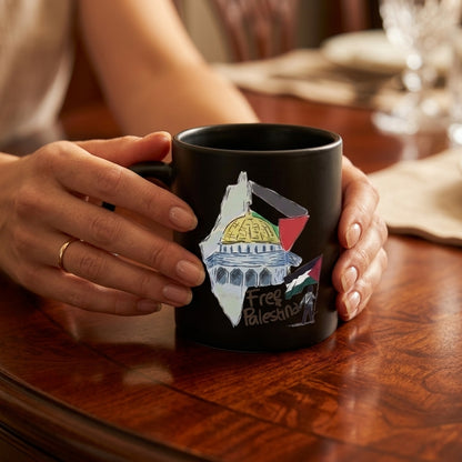Free Palestine Dome of the Rock Map Artwork Black Ceramic Coffee Mug - Meaningful Cultural Graphic Drinkware Cup (11oz)