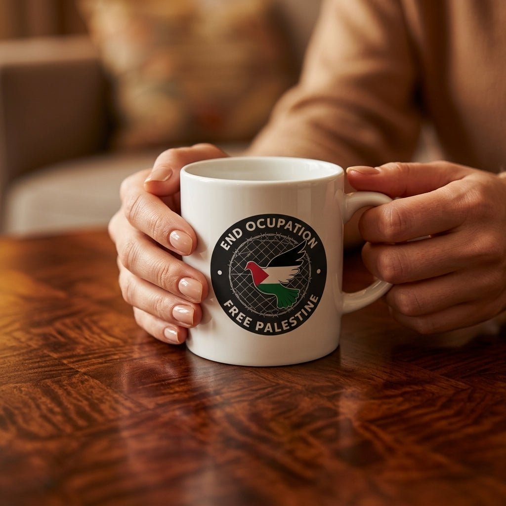 End Occupation Free Palestine Peace Dove White Ceramic Coffee Mug - Meaningful Peace Emblem Graphic Drinkware Cup (11oz)End Occupation Free Palestine Peace Dove White Ceramic Coffee Mug - Meaningful Peace Emblem Graphic Drinkware Cup (11oz)
