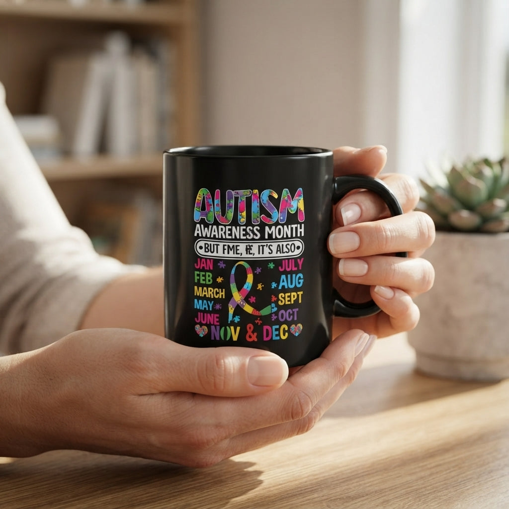National Autism Awareness Month Everyday Graphic Ceramic Cup – Year Round Support Black Drinkware