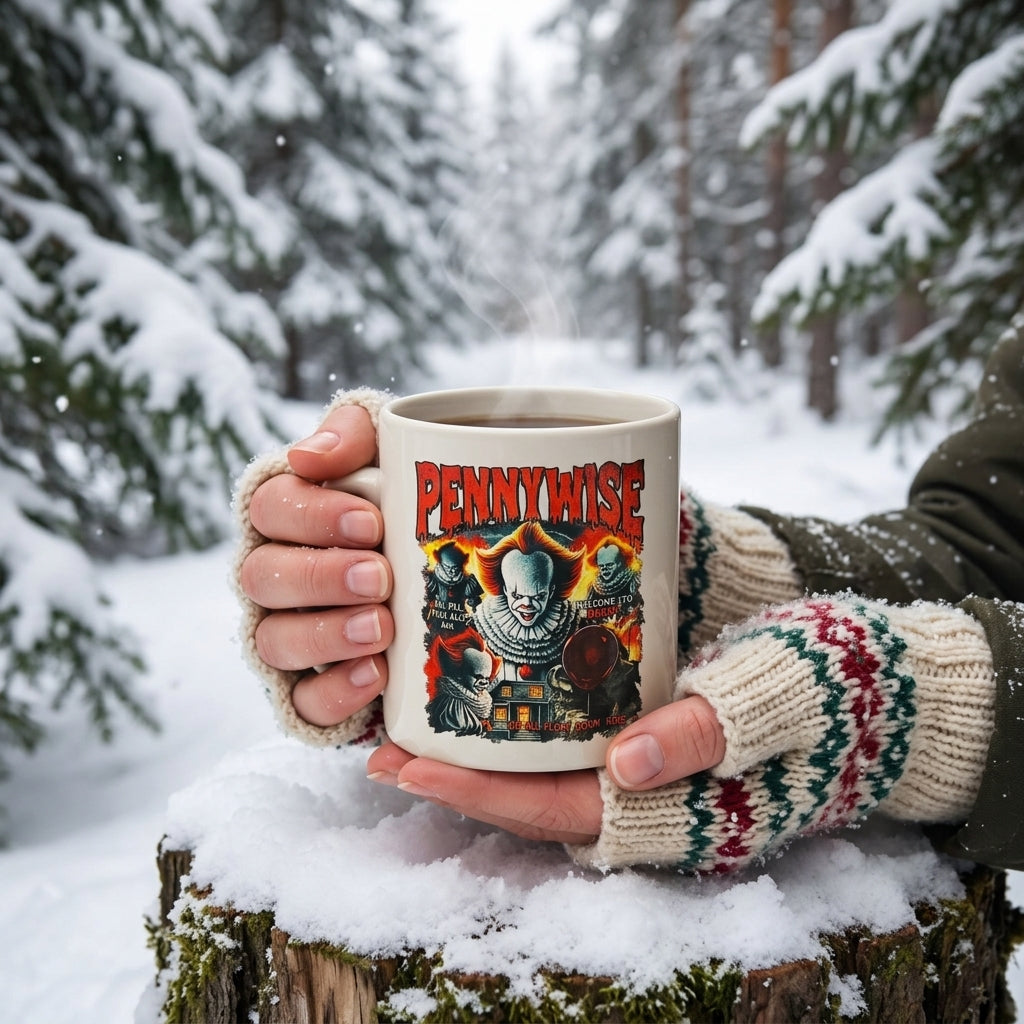 Pennywise IT Chapter Movie Graphic White Ceramic Mug - Vintage Horror Clown Halloween Coffee Cup (11oz)