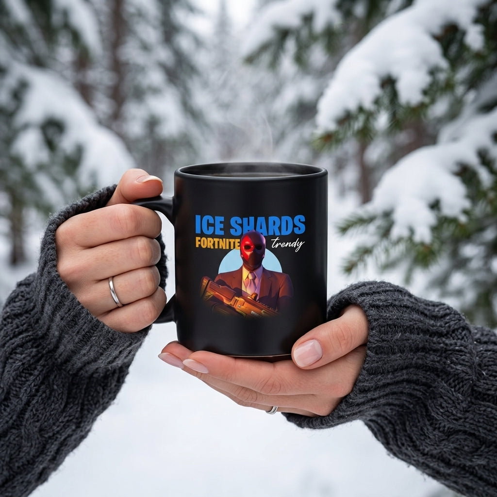 Fortnite Ice Shards Masked Agent Graphic Black Ceramic Mug - Gamer Geek Gift Halloween Coffee Cup (11oz)