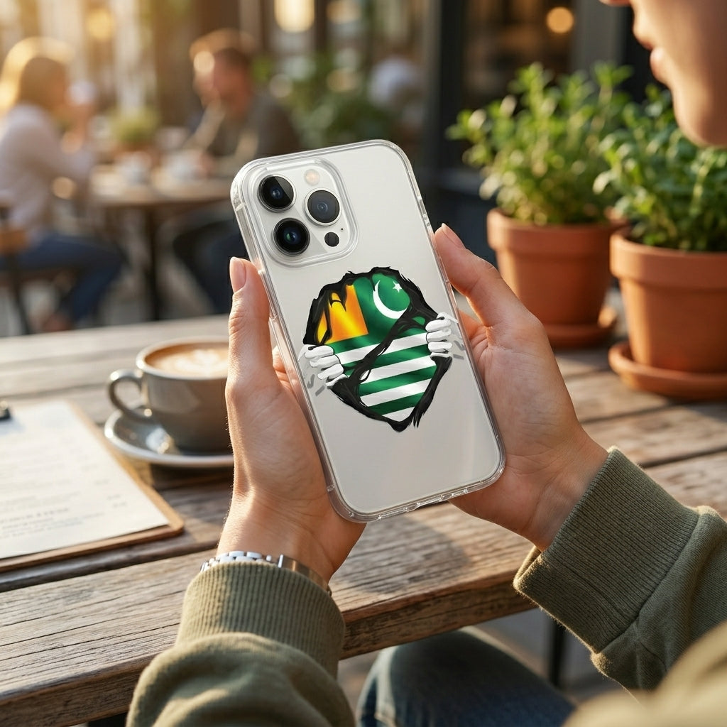 Azad Kashmir Flag Clear Phone Case | Ripped Chest Graphic Cover