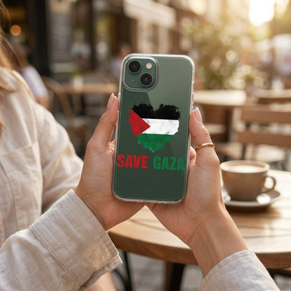 Save Gaza Heart Graphic Clear Case | Palestine Flag Phone Cover