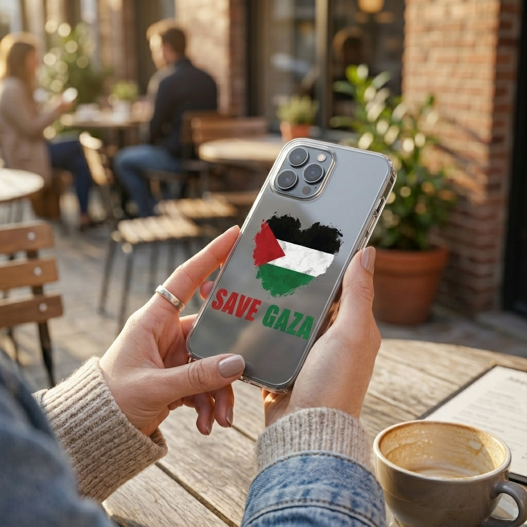 Save Gaza Heart Graphic Clear Case | Palestine Flag Phone Cover