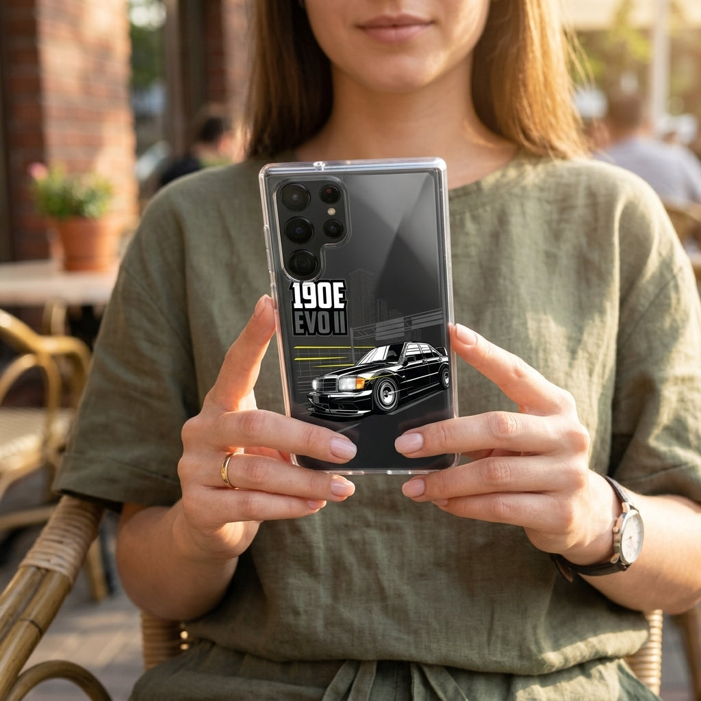 Classic 190E EVO II Clear Case for iPhone - Retro Sports Car Graphic Cover