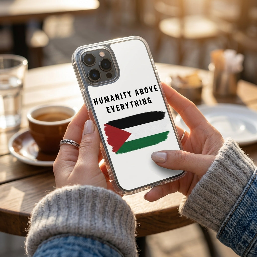 Palestine Flag "Humanity Above Everything" Clear Phone Case