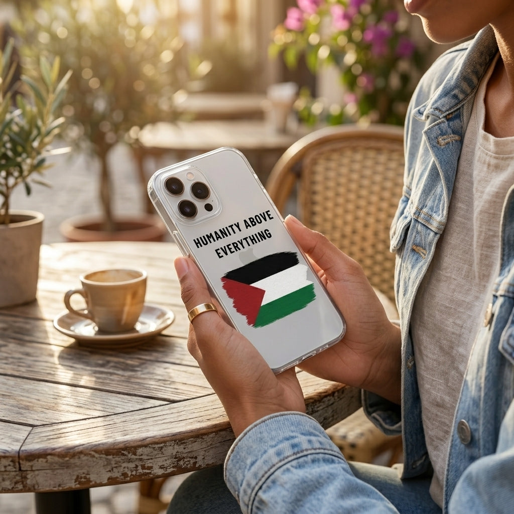 Palestine Flag "Humanity Above Everything" Clear Phone Case
