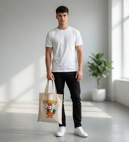 Funny F-CAW-F Crazy Chicken Graphic Canvas Tote Bag - Humor & Sarcasm Gift