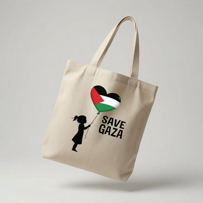 Save Gaza Palestinian Heart Balloon Canvas Tote Bag – Free Palestine Heritage Tote