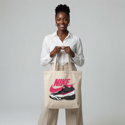 Retro Pink & Black Sneaker Graphic Nike Swoosh Cotton Canvas Tote Bag