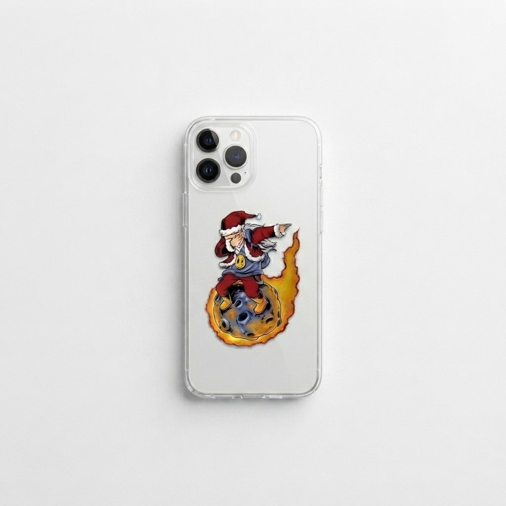 Dabbing Santa Riding Meteor Clear Case for iPhone | Funny Space Christmas Phone Cover