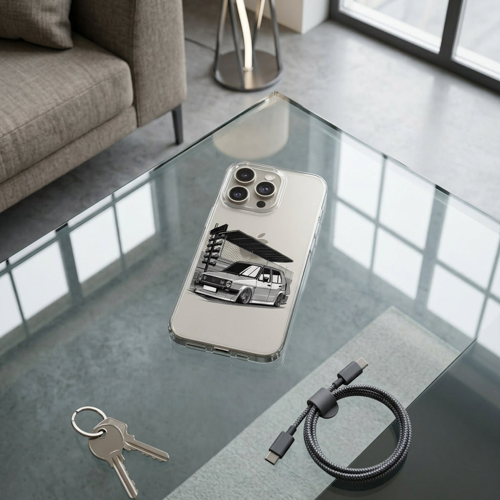 Vintage MK2 Hatchback Graphic Clear Case Retro Classic Car Graphic Shockproof Protective Cover for iPhone