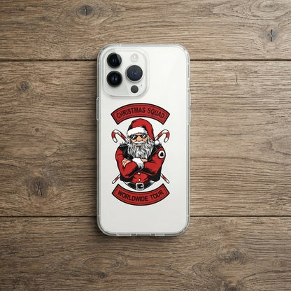 Christmas Squad Worldwide Tour Biker Santa Clear Case for iPhone | Cool Holiday Phone Cover
