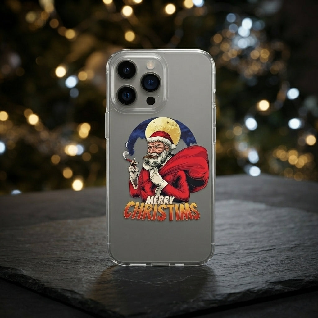 Bad Santa Smoking Cigar Merry Christims Clear Case for iPhone | Vintage Holiday Cover