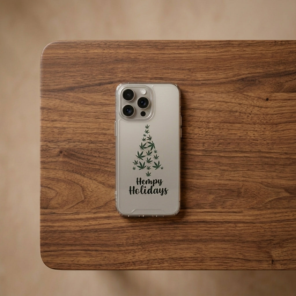 Hempy Holidays Christmas Tree Graphic Clear Case Funny Weed Leaf Protective Phone Cover for iPhone