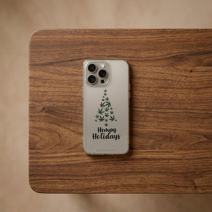 Hempy Holidays Christmas Tree Graphic Clear Case Funny Weed Leaf Protective Phone Cover for iPhone
