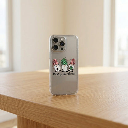 Merry Weedmas Christmas Gnomes Graphic Clear Case Funny Holiday Protective Phone Cover for iPhone