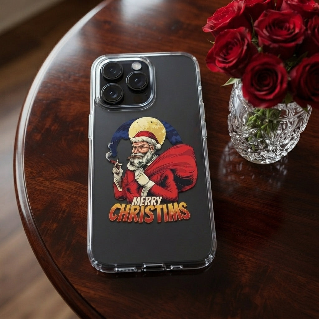 Bad Santa Smoking Cigar Merry Christims Clear Case for iPhone | Vintage Holiday Cover