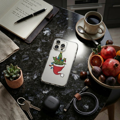 Festive Weed Christmas Tree Graphic Clear Case Funny Holiday Hat Leaf Protective Phone Cover for iPhone