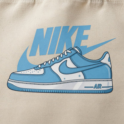 Classic Light Blue Sneaker Graphic Canvas Tote Bag | Retro Sneakerhead Cotton Tote