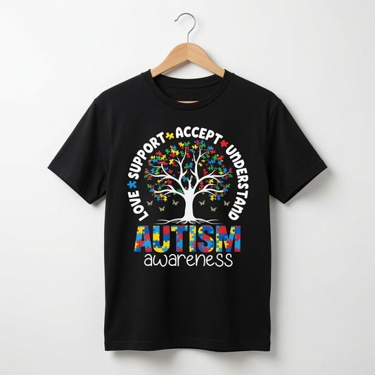 Autism Awareness Tree T-Shirt | Love Support Accept Understand Tee