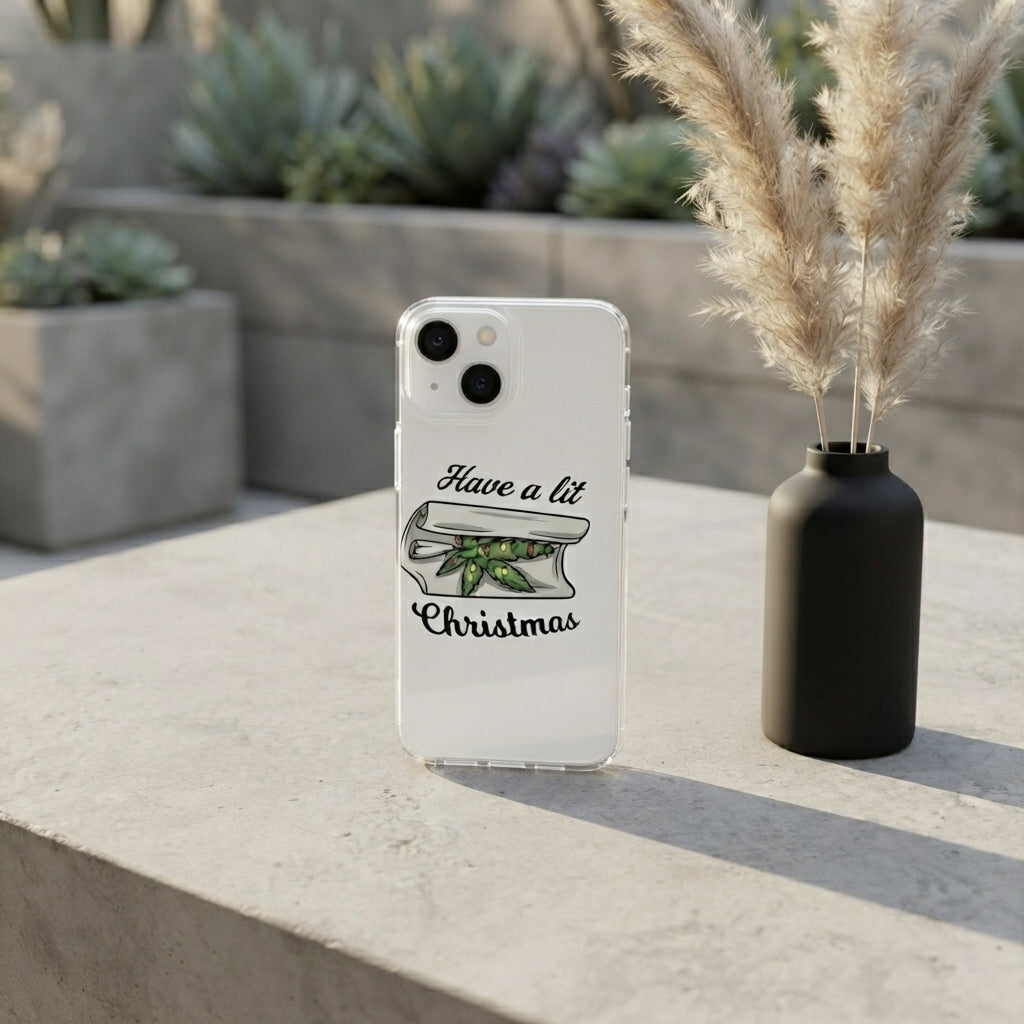 Have A Lit Christmas Graphic Clear Case Funny Holiday Weed Leaf Protective Phone Cover for iPhone
