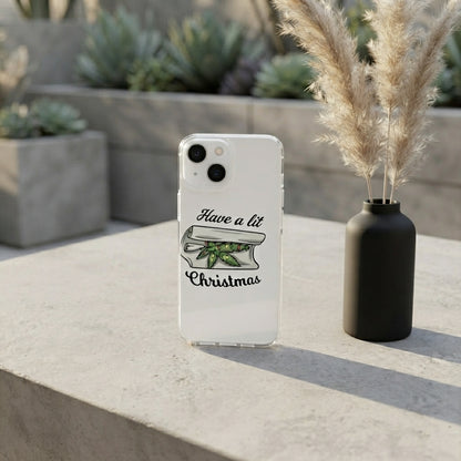 Have A Lit Christmas Graphic Clear Case Funny Holiday Weed Leaf Protective Phone Cover for iPhone