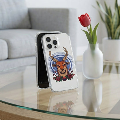 Majestic Deer Antlers Graphic Clear Case Floral Vintage Wildlife Protective Phone Cover for iPhone