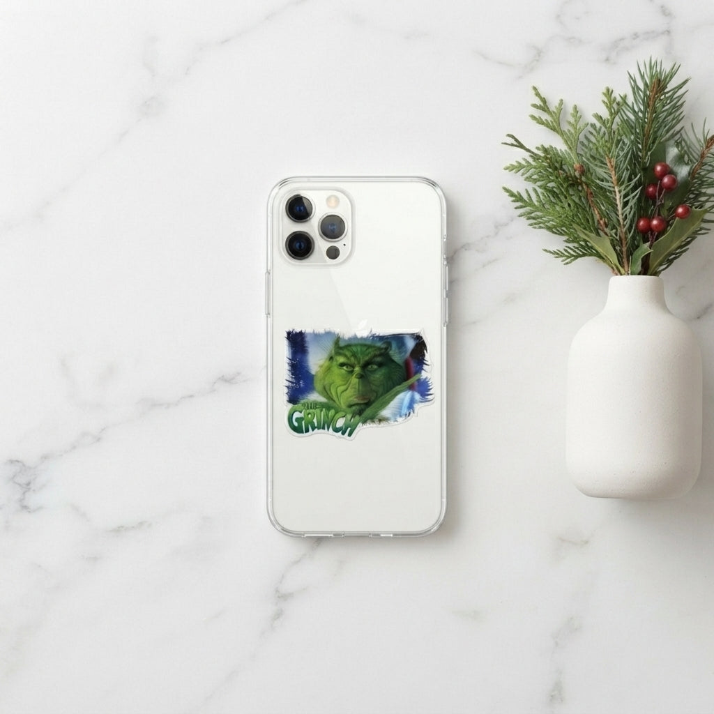 The Grinch Christmas Graphic Clear Case Funny Green Movie Character Protective Phone Cover for iPhone