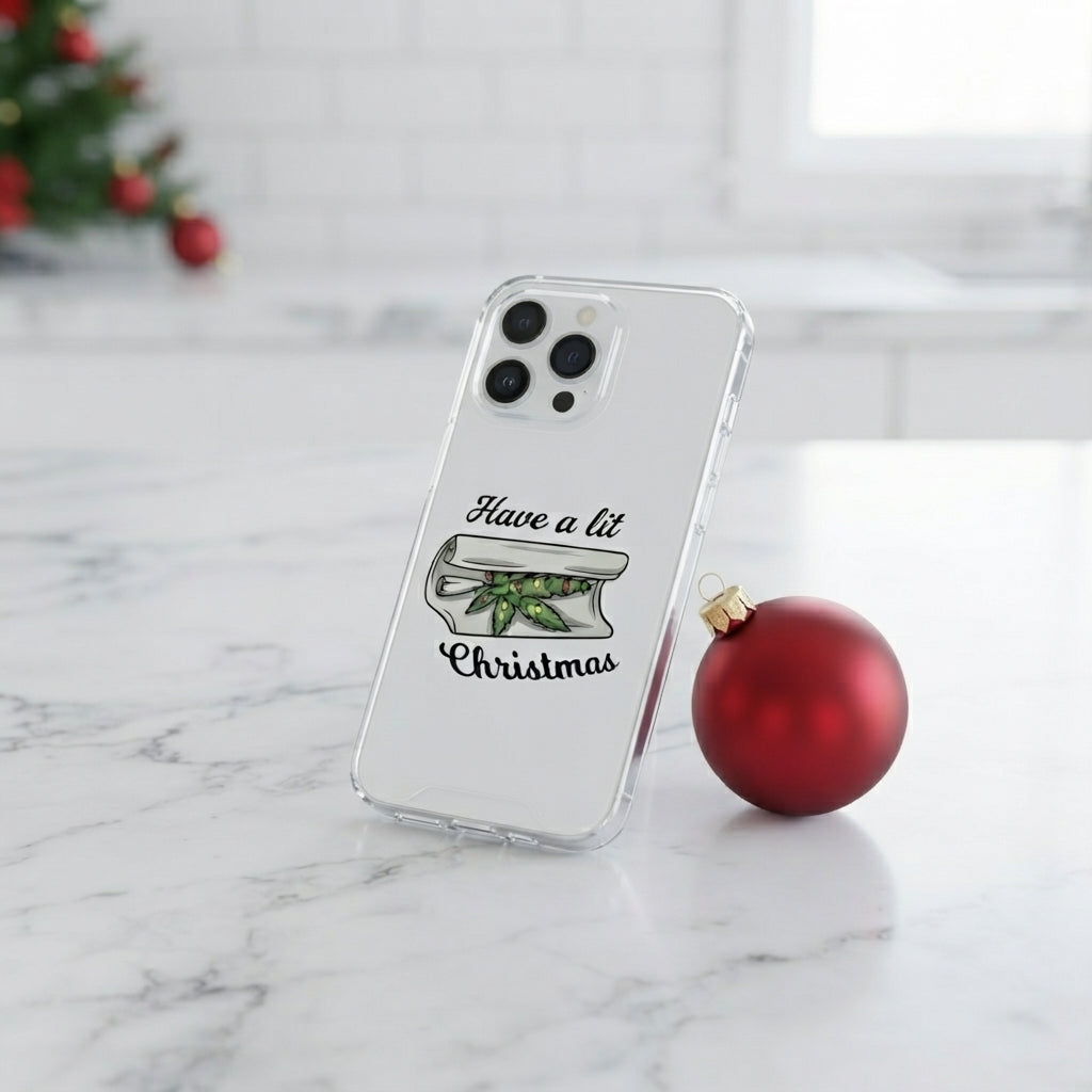 Have A Lit Christmas Graphic Clear Case Funny Holiday Weed Leaf Protective Phone Cover for iPhone