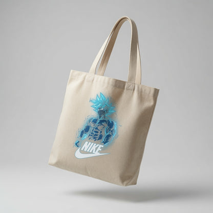 Super Saiyan Blue Anime Graphic Canvas Tote Bag | Glowing Warrior Cotton Carryall
