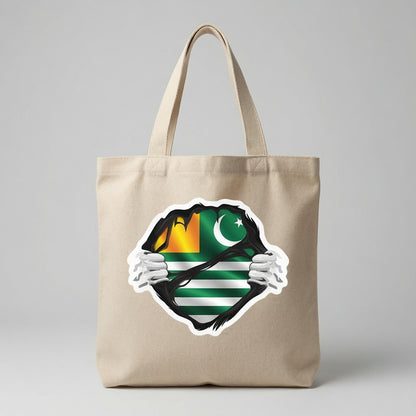 Azad Kashmir Flag Superhero Reveal Canvas Tote Bag – Kashmiri Pride Heritage Tote