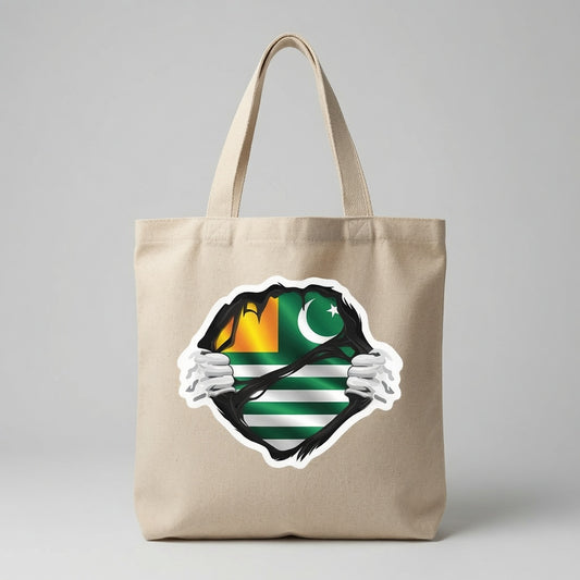 Azad Kashmir Flag Superhero Reveal Canvas Tote Bag – Kashmiri Pride Heritage Tote