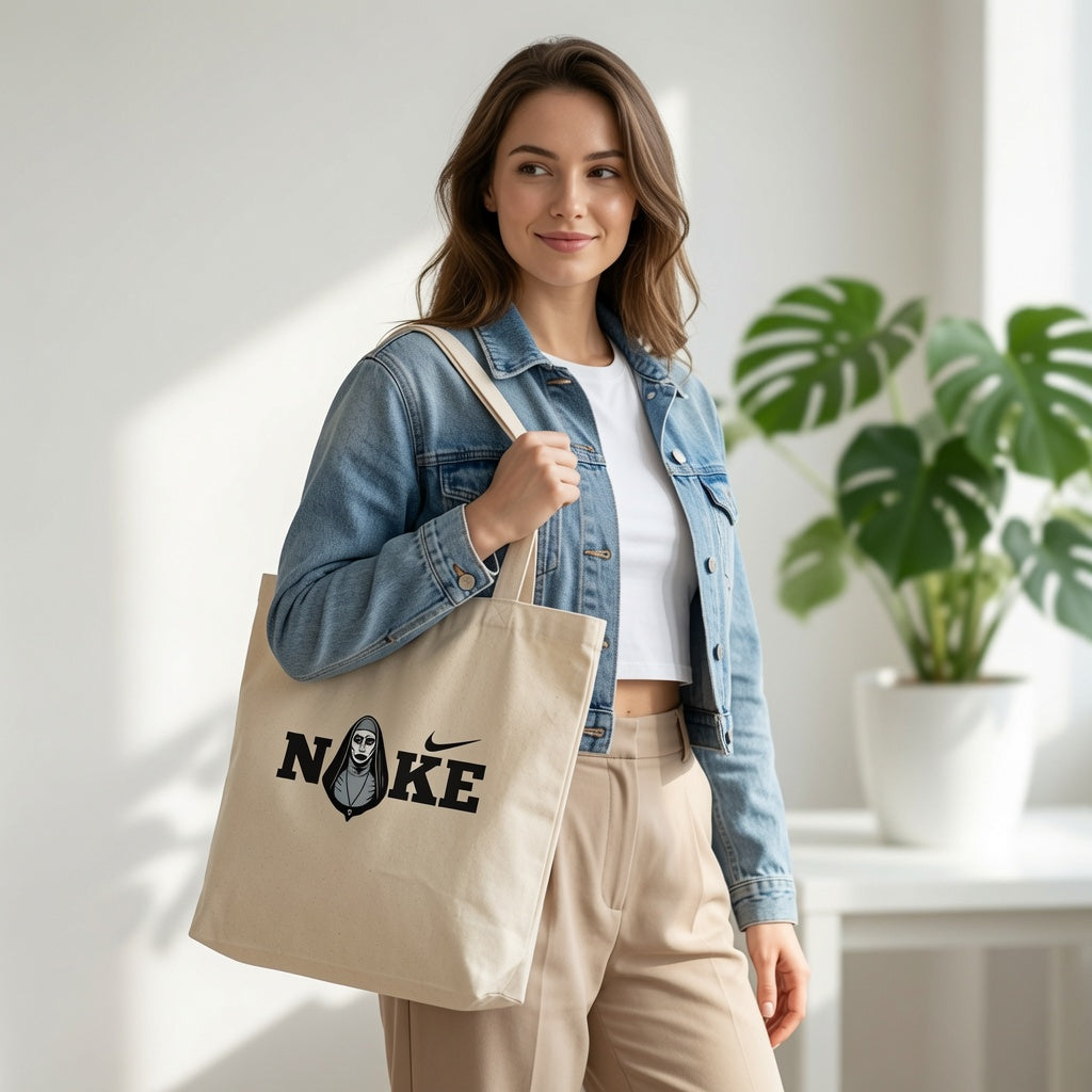 Horror Movie Valak Graphic Canvas Tote Bag | Spooky Aesthetic Gothic Tote