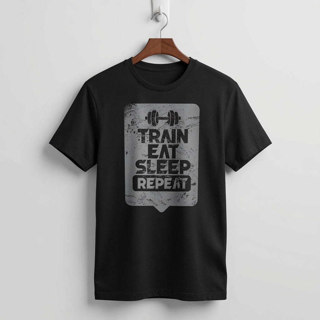 "Train Eat Sleep Repeat" Distressed Fitness Graphic Tee