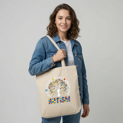 Autism Awareness Tree Canvas Tote Bag – Love Support Accept Understand Tote