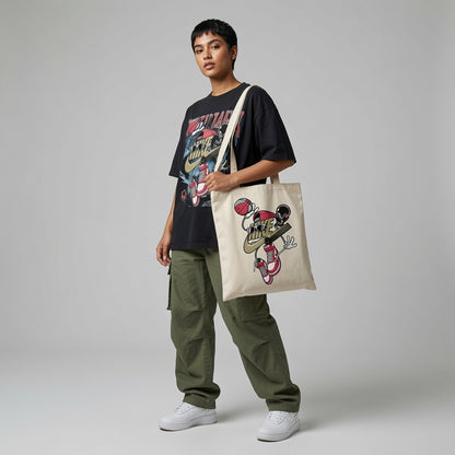 Cartoon Sneakerhead Graphic Canvas Tote Bag | High-Tops & Hoops Shopper Bag