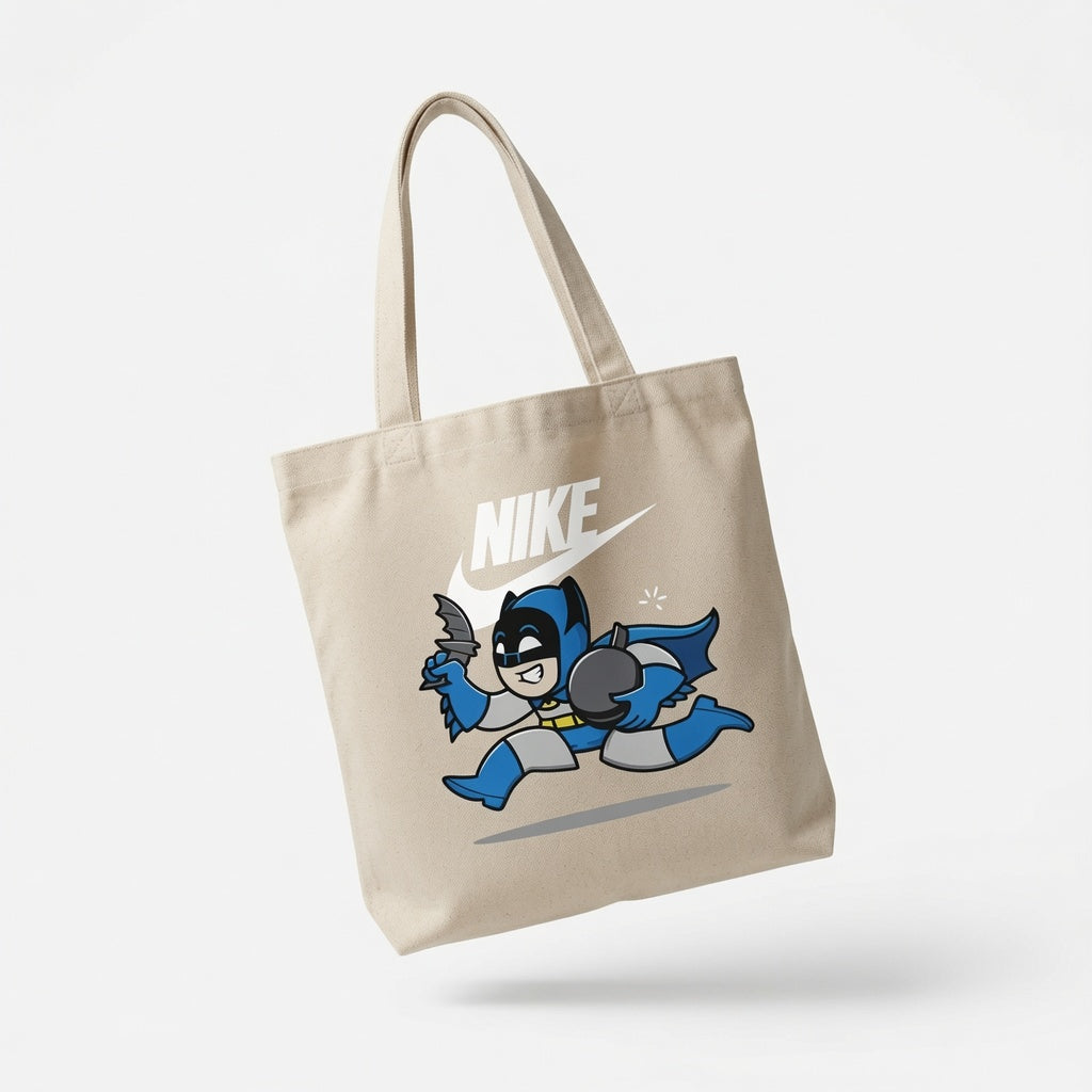 Nike x Cartoon Batman Chibi Parody Canvas Tote Bag - Beige