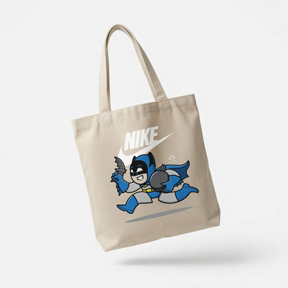 Nike x Cartoon Batman Chibi Parody Canvas Tote Bag - Beige