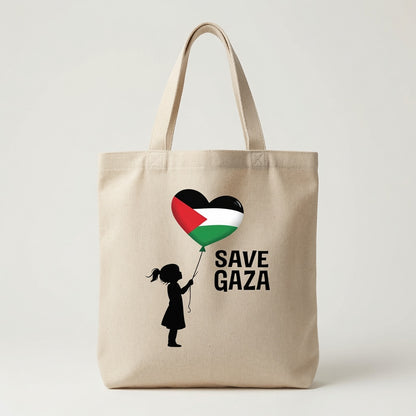 Save Gaza Palestinian Heart Balloon Canvas Tote Bag – Free Palestine Heritage Tote