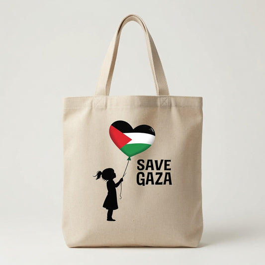 Save Gaza Palestinian Heart Balloon Canvas Tote Bag – Free Palestine Heritage Tote