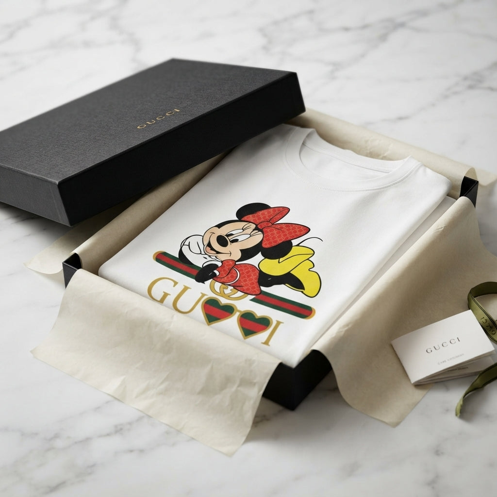 Cute Lying Minnie Mouse in Red Polka Dot Bow Graphic T-Shirt - Unisex Premium Cotton Streetwear Tee (White, Blue | XS to 4XL)