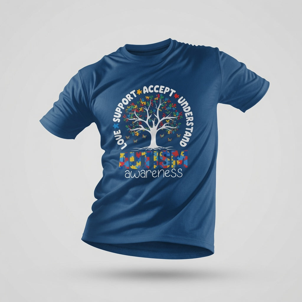 Autism Awareness Tree T-Shirt | Love Support Accept Understand Tee