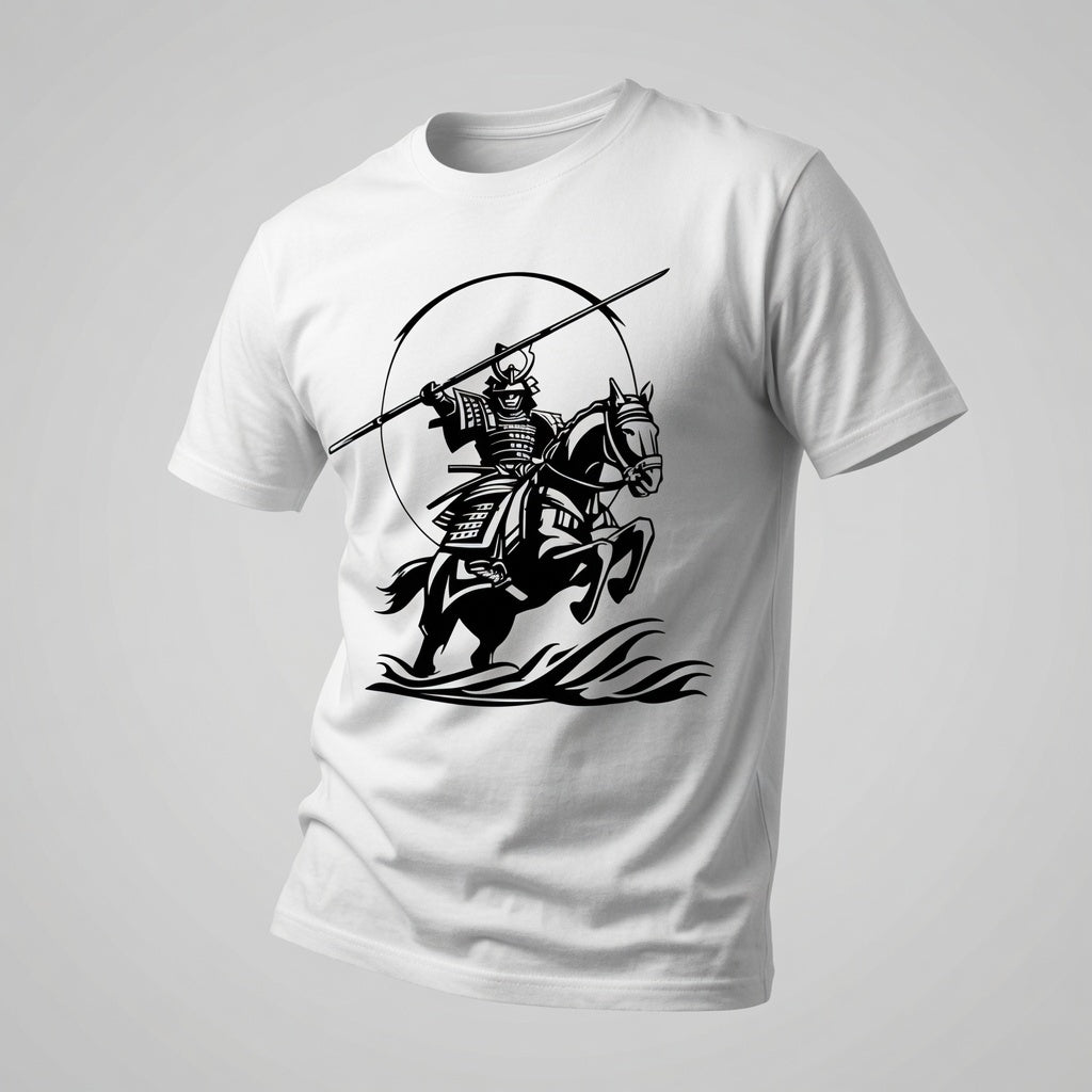 Samurai Horseback T-Shirt Japanese Warrior Graphic Tee White