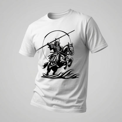 Samurai Horseback T-Shirt Japanese Warrior Graphic Tee White